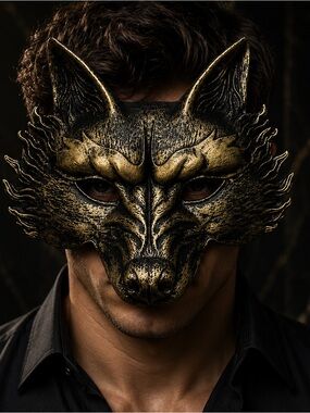 WereWolf Pu Foam Mask Half Unisex Halloween Party Masquerade Mask (Gold)